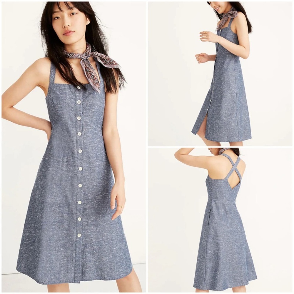 Madewell Blue Chambray Button-Front Midi Dress